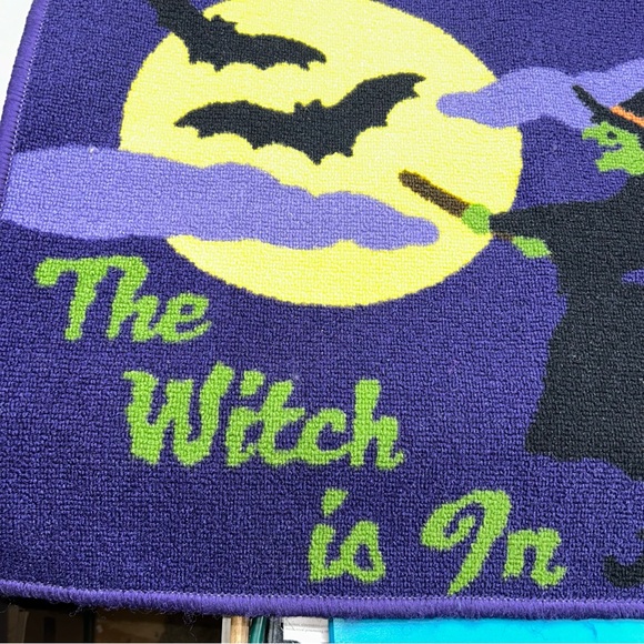 Halloween carpet door mat used Witch flying yellow moon The Witch is in 29" - Picture 9 of 9